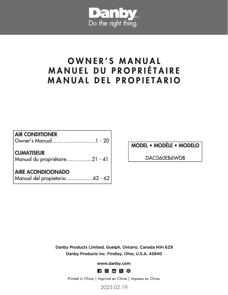 Página 1 del manual Manual de usuario Danby DAC060EB6WDB
