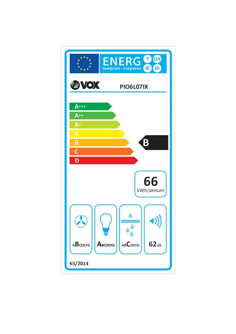 Page 1 de la notice Label énergétique VOX PIO6L07IX