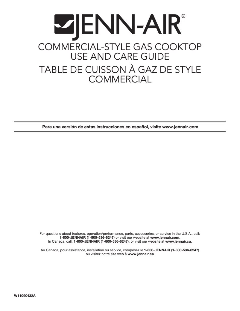 Page n°1 - Manuel d'utilisation et d'entretien JennAir JGCP436WP