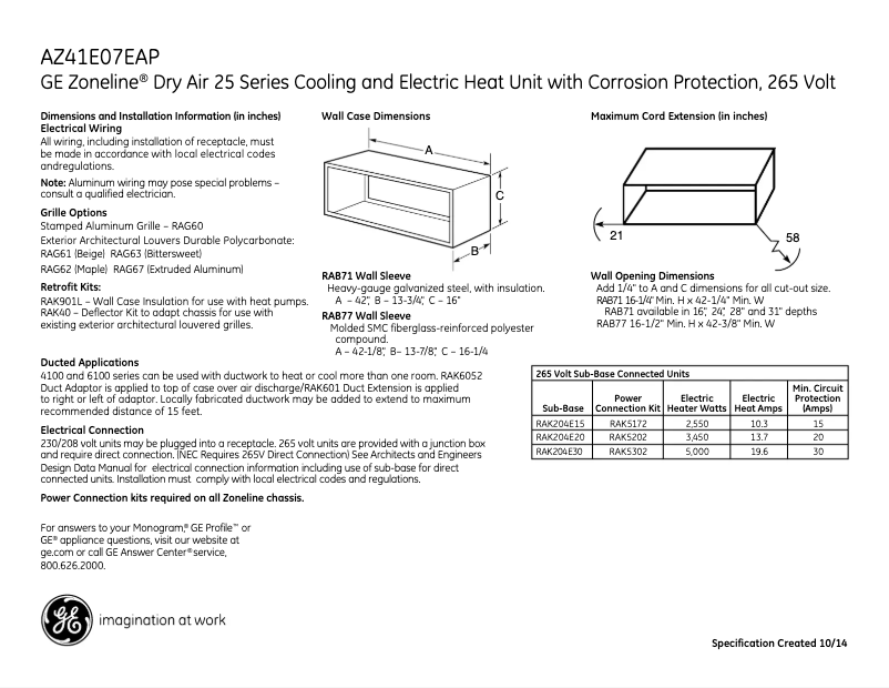 First page image of the manual for AZ41E07EAP Zoneline