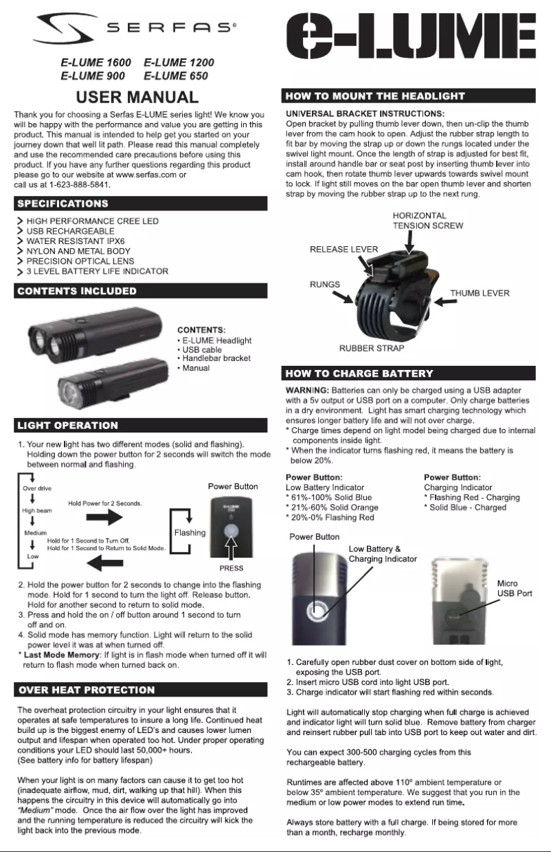 Page n°1 - Manuel utilisateur Serfas E-LUME 1600