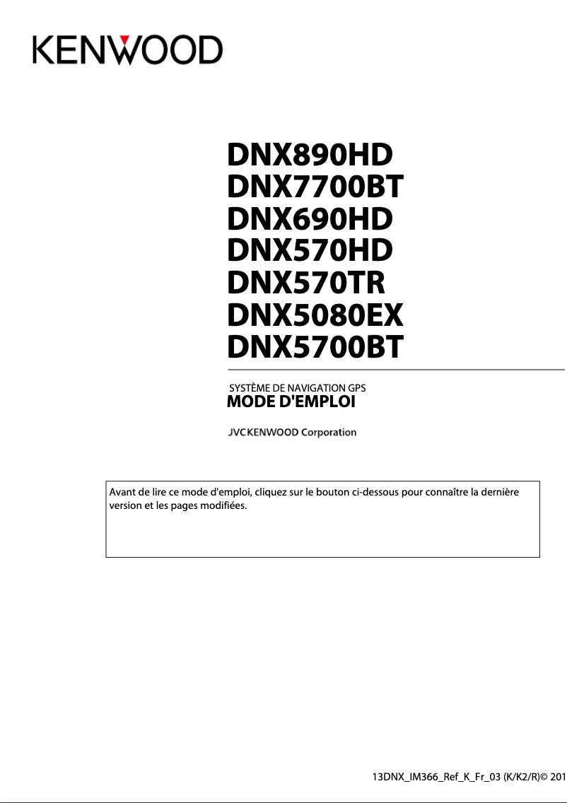 Page 1 de la notice Manuel utilisateur Kenwood DNX570TR