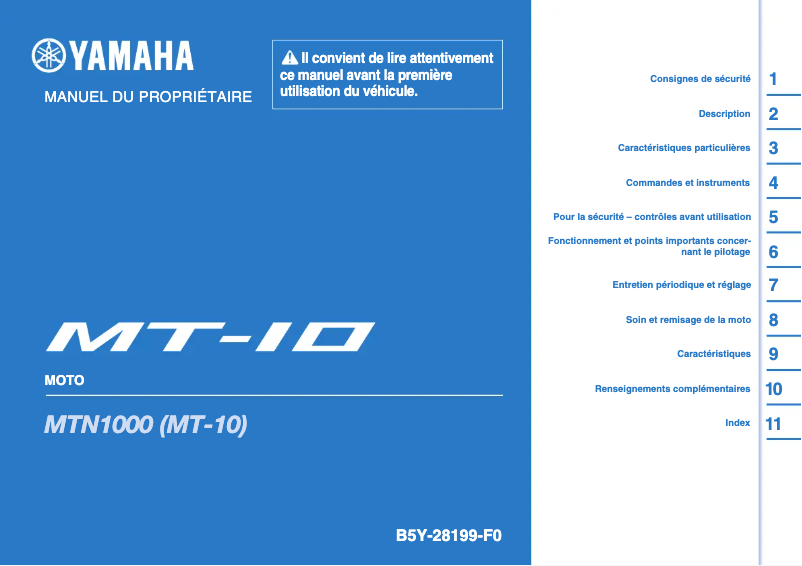 Page 1 de la notice Manuel utilisateur Yamaha MT10 (2022)