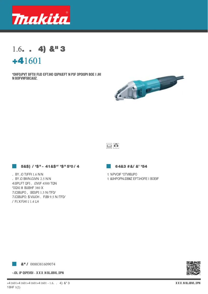 Página 1 del manual Ficha técnica Makita JS1601