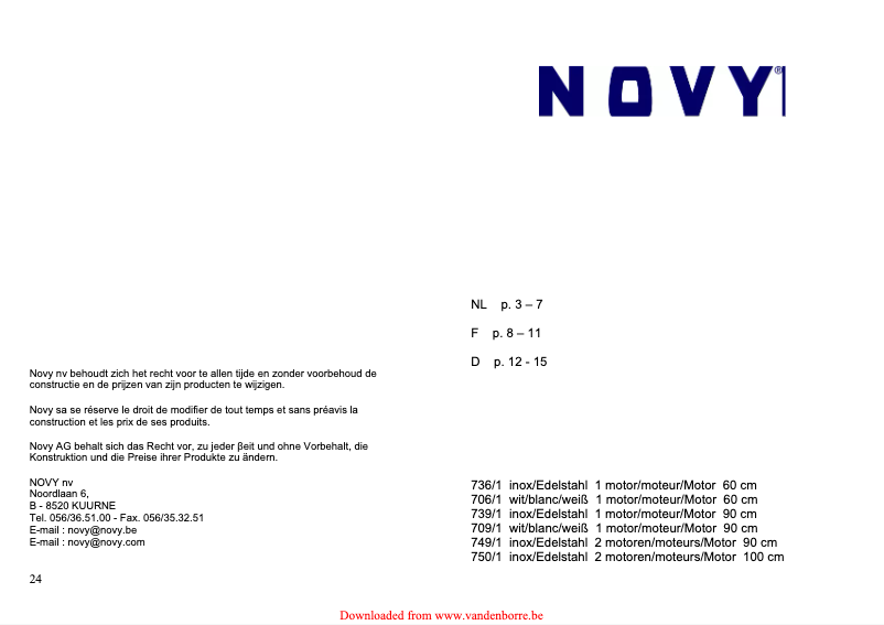 Page 1 de la notice Manuel utilisateur Novy D 736