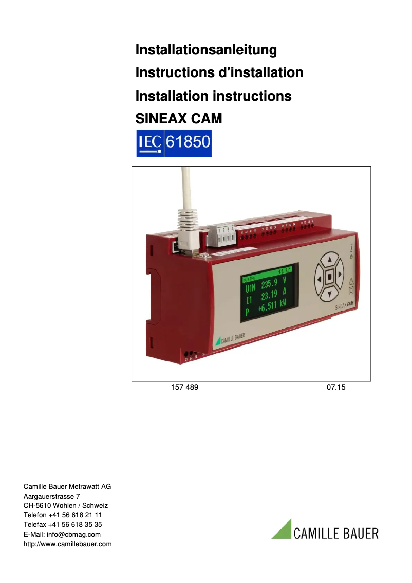 Page n°1 - Guide d'installation Camille Bauer Sineax CAM
