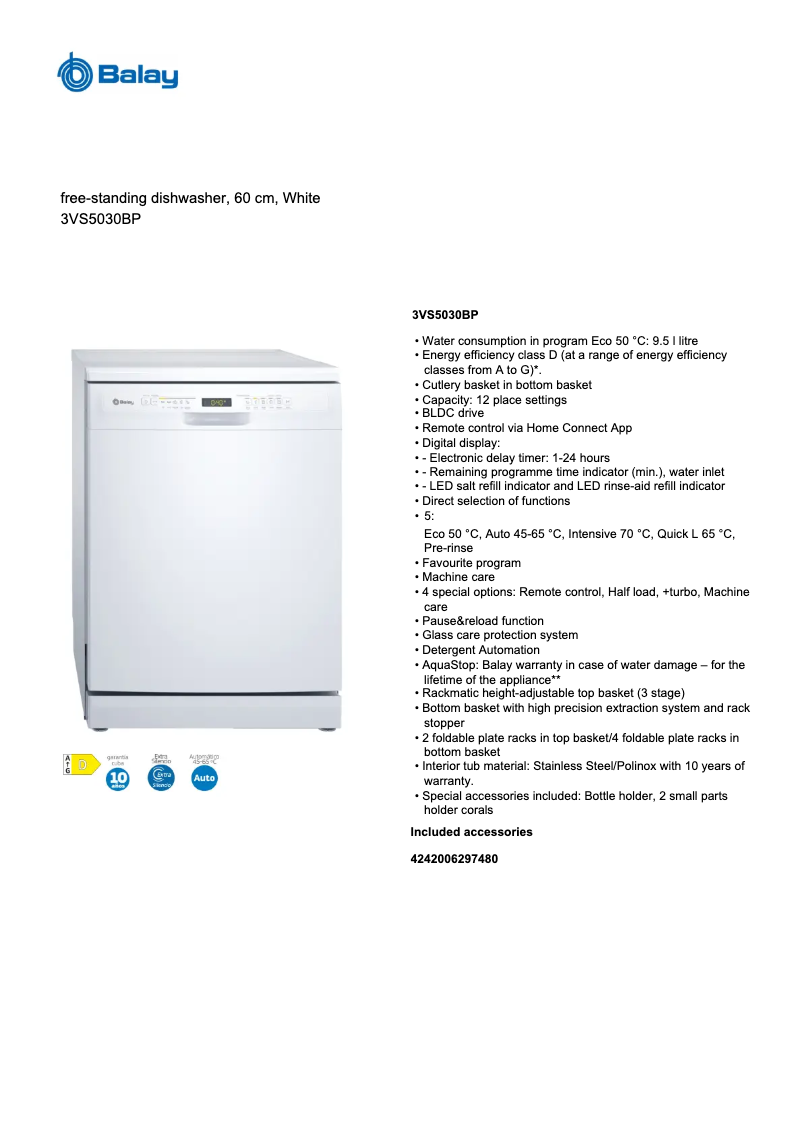 Page 1 of the manual Technical Sheet Balay 3VS5030BP