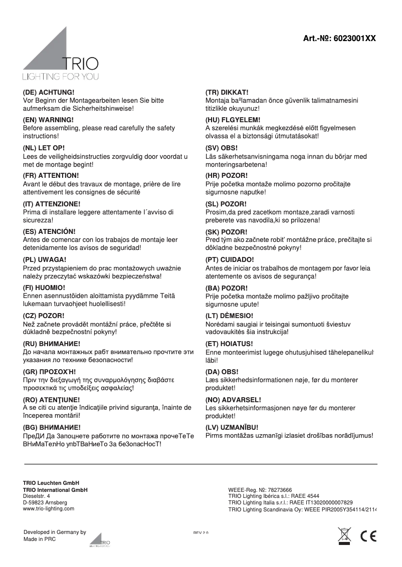 Page n°1 - Manuel utilisateur Trio Lighting Moony 602300194