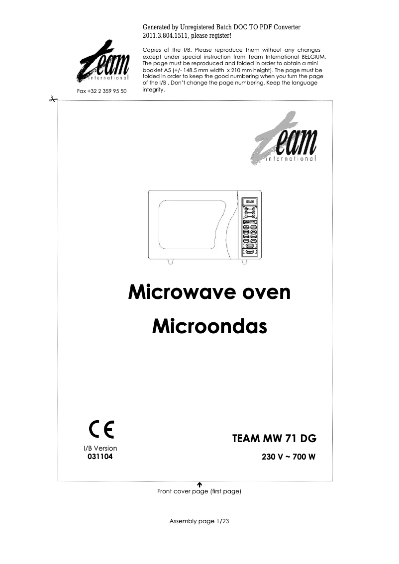 Página 1 del manual Manual de usuario Team MW 71