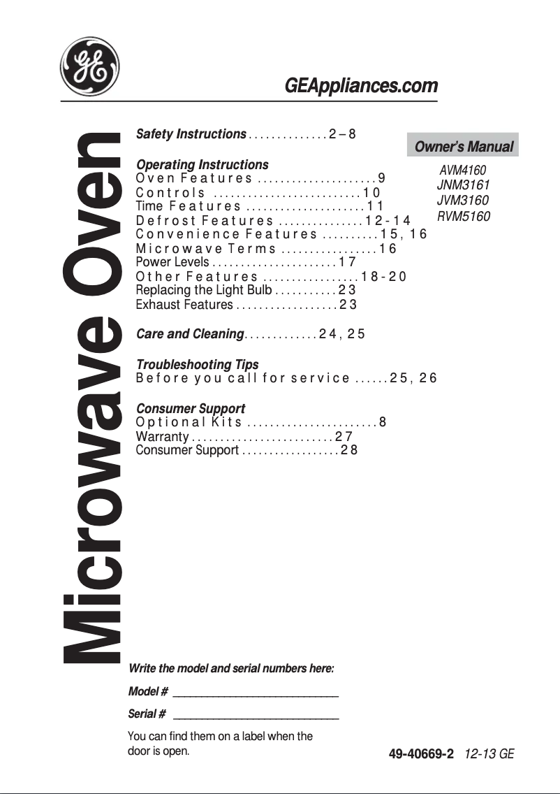 Página 1 del manual Manual de instrucciones GE JNM3161DFWW
