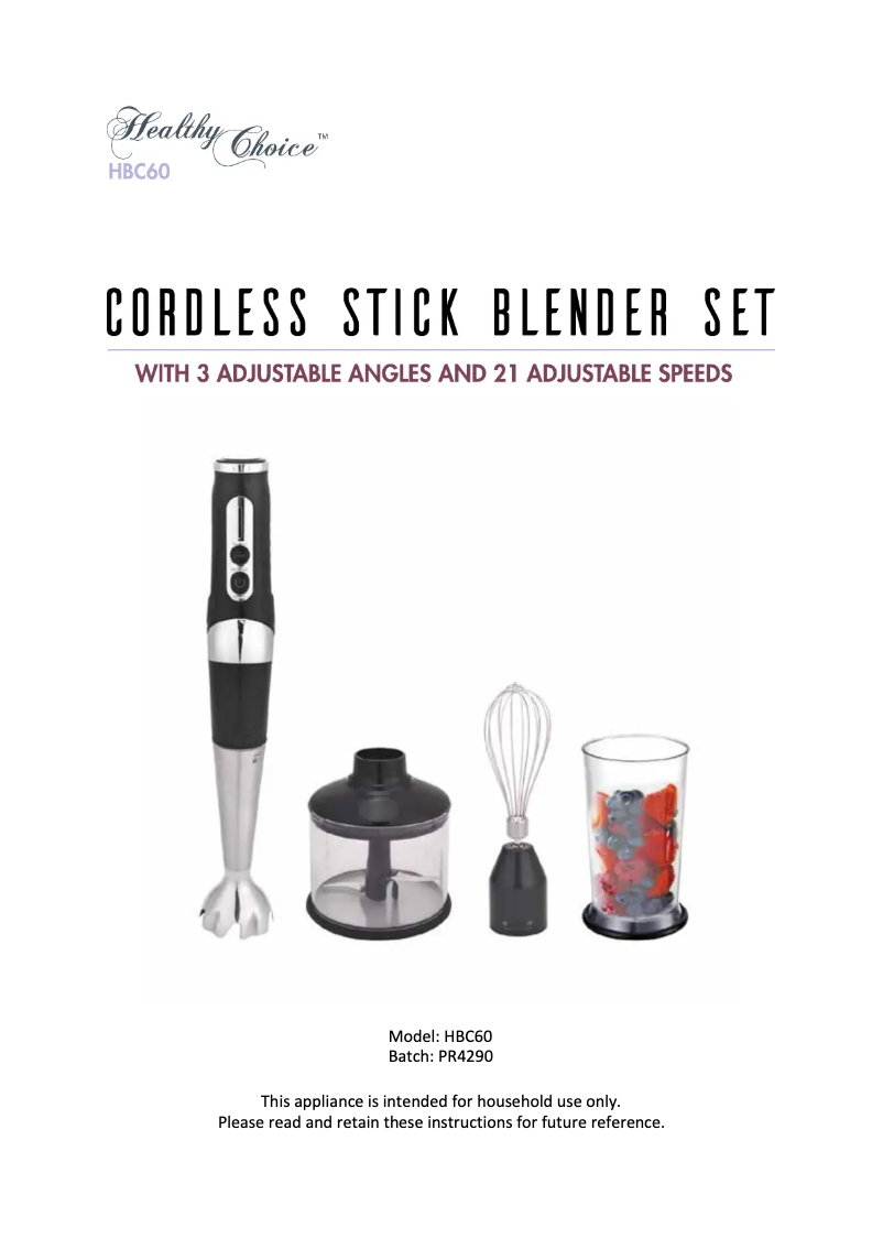 Page 1 de la notice Manuel utilisateur Healthy Choice HBC60