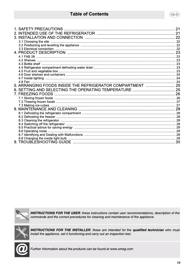 Page n°1 - Manuel utilisateur Smeg FAB 28 LUJ
