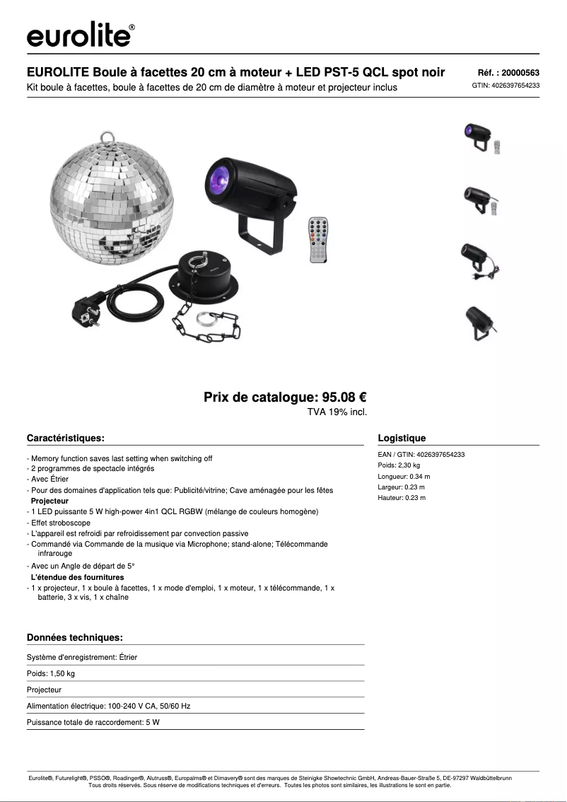 Page 1 de la notice Fiche technique Eurolite LED PST-5