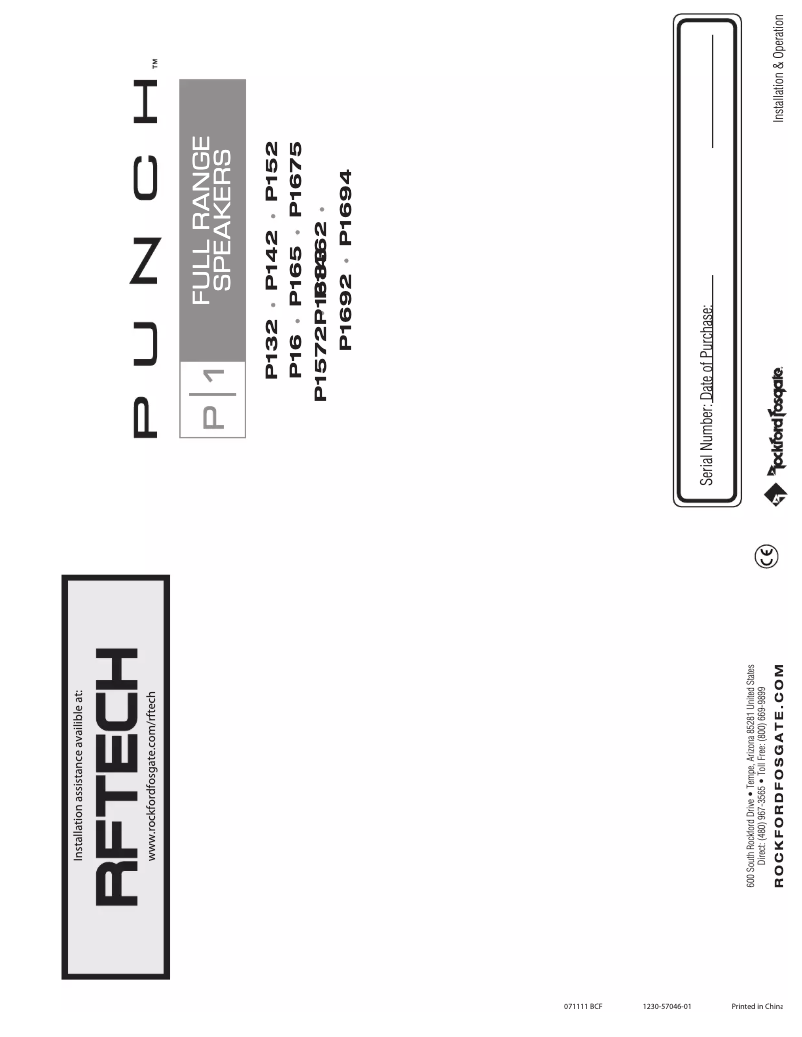 Page n°1 - Manuel d'utilisation et d'entretien Rockford Fosgate Punch P1462