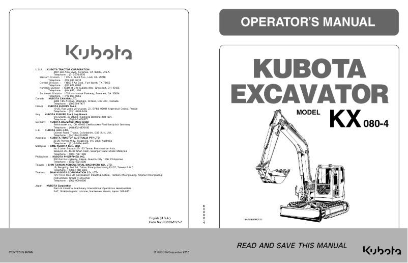 Page 1 de la notice Manuel utilisateur Kubota KX080-4S