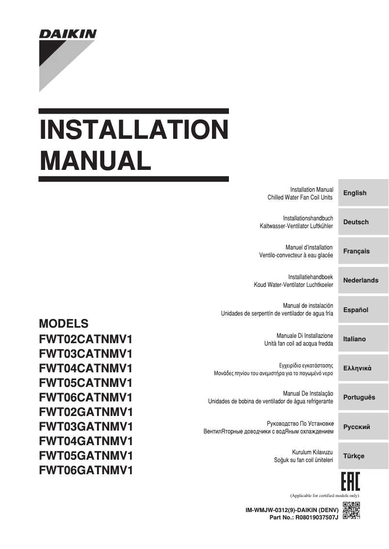 Page 1 de la notice Manuel utilisateur Daikin FWT06GATNMV1