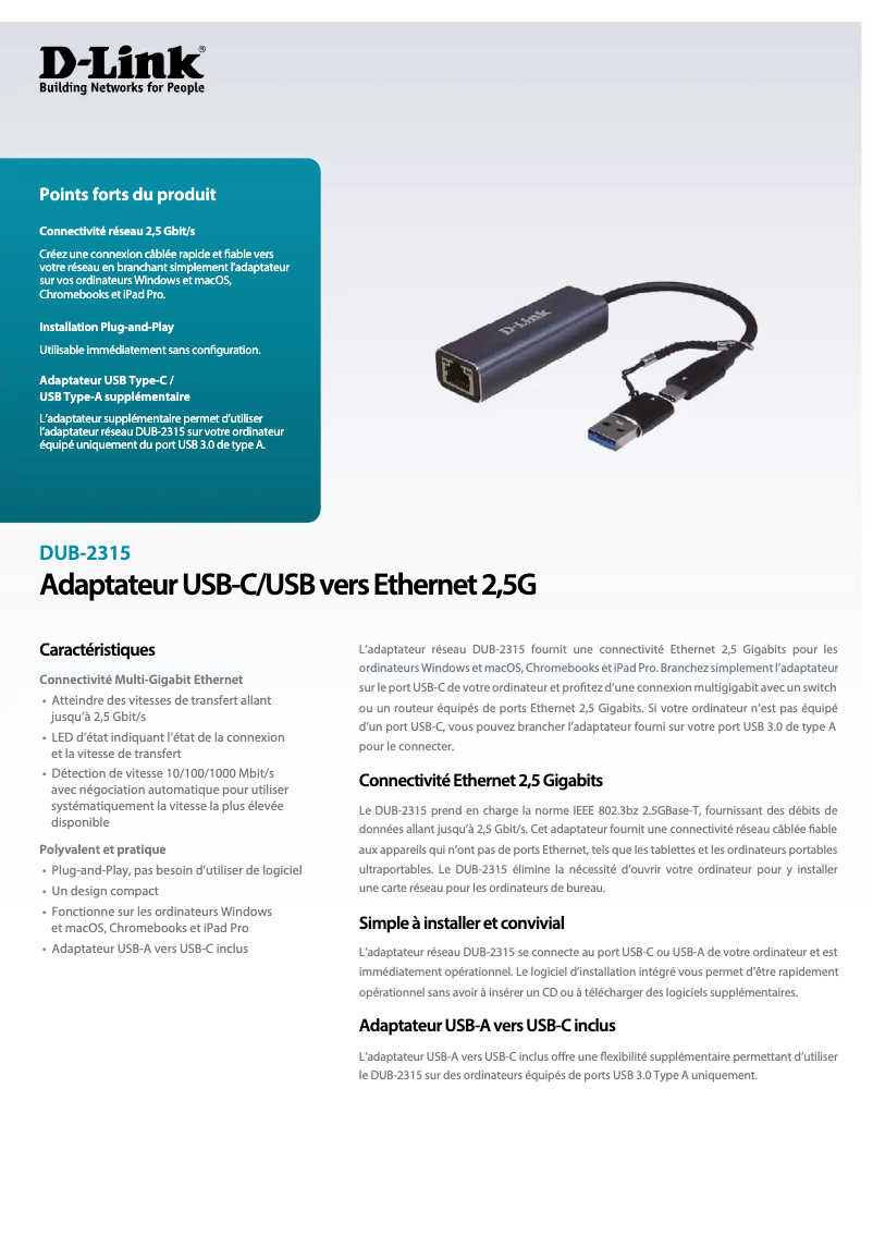 Page 1 de la notice Fiche technique D-Link DUB-2315