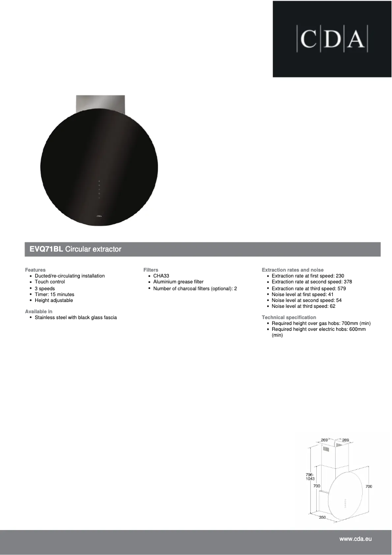 Page n°1 - Fiche technique CDA EVQ71BL