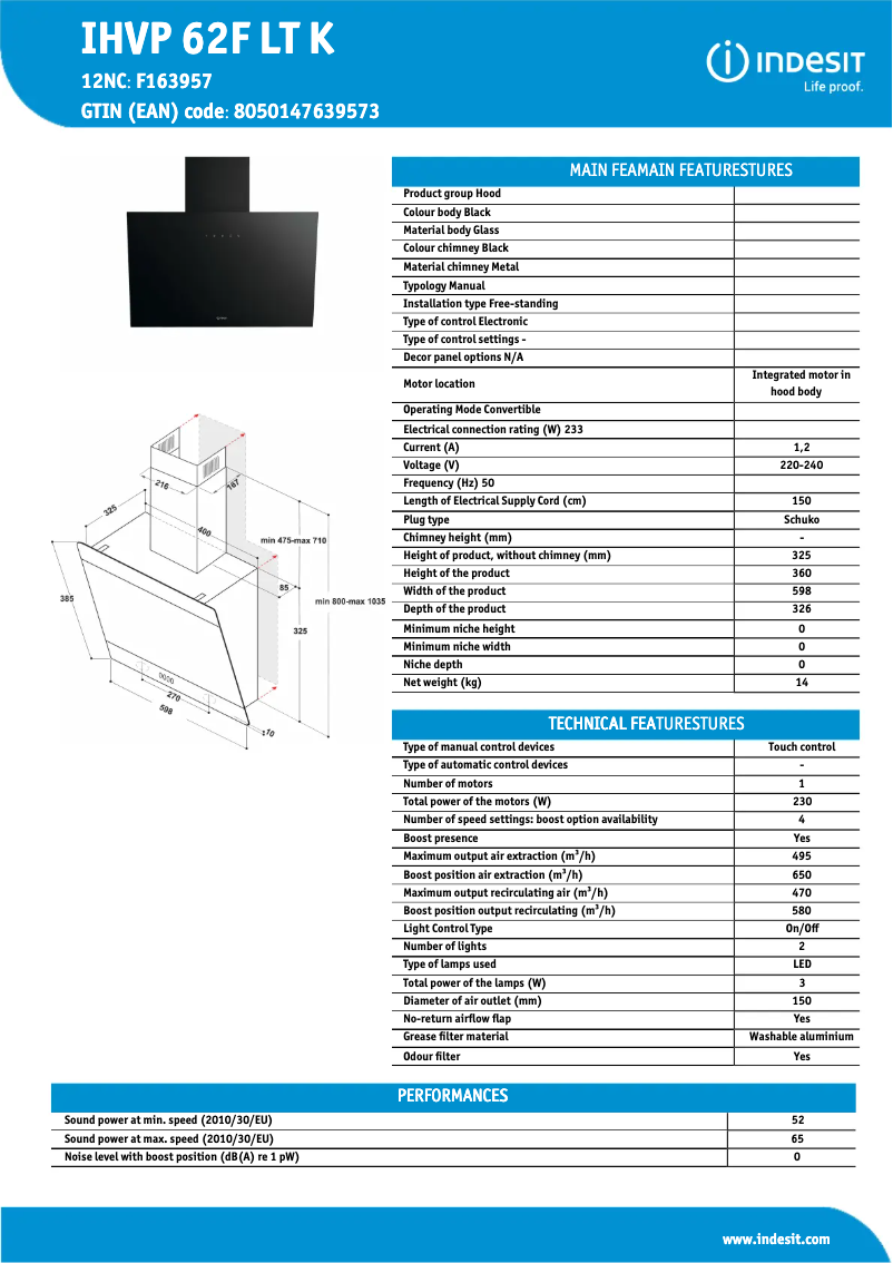Image de la première page du manuel de l'appareil IHVP 62F LT K
