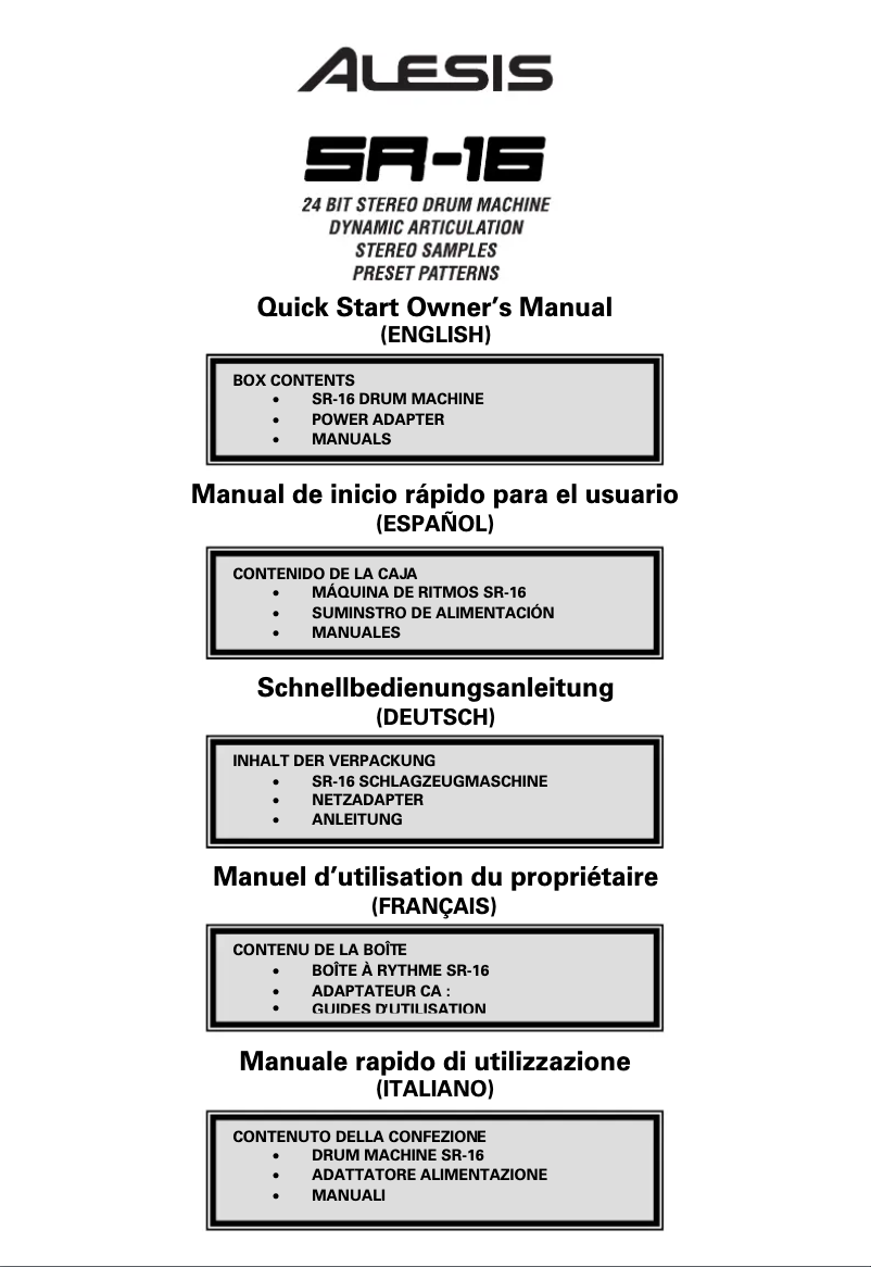 Image de la première page du manuel de l'appareil SR-16