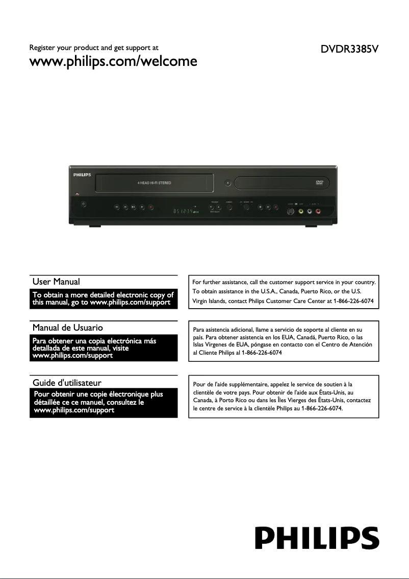 Page 1 de la notice Manuel utilisateur Philips DVDR3385V