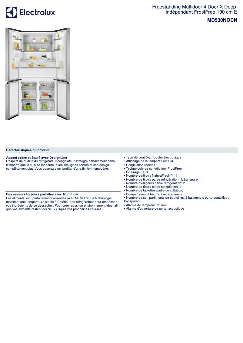 Page 1 de la notice Fiche technique Electrolux MD530NOCN