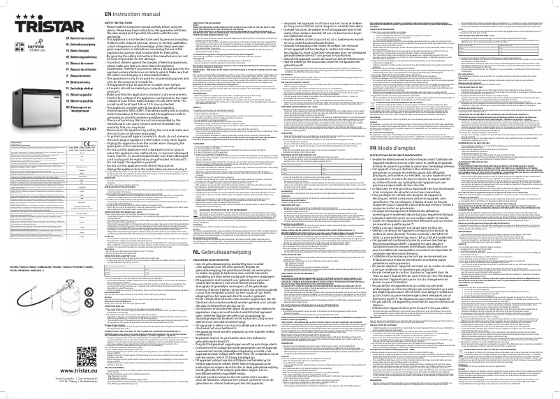 Image de la première page du manuel de l'appareil KB-7147