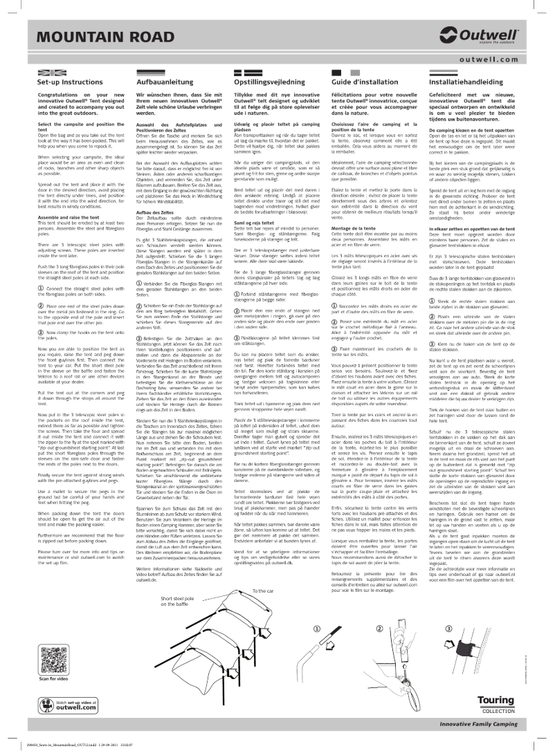 Page 1 de la notice Manuel utilisateur Outwell Touring Mountain Road