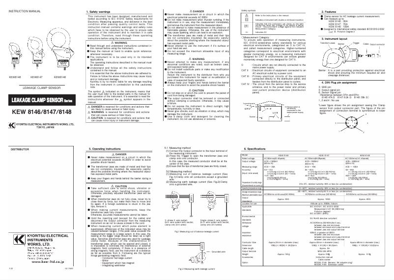 Image de la première page du manuel de l'appareil KEW 8147
