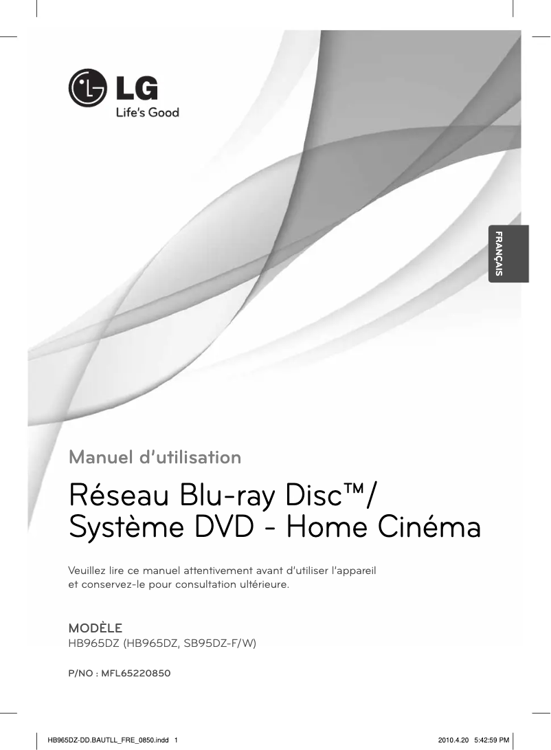 Page 1 de la notice Manuel utilisateur LG HB965DZ