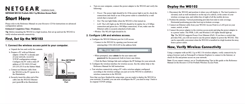 Page n°1 - Guide d'installation Netgear ProSafe WG102