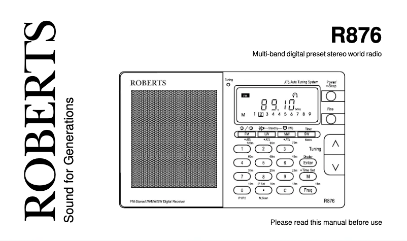Page n°1 - Manuel utilisateur Roberts R876