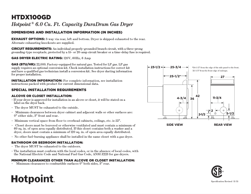 Page 1 de la notice Fiche technique Hotpoint HTDX100GDWW