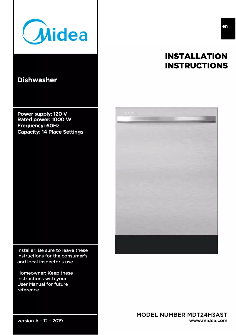 Page n°1 - Guide d'installation Midea MDT24H3ASTC