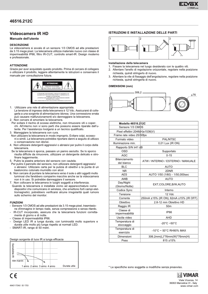 Image de la première page du manuel de l'appareil ELVOX 46516.212C