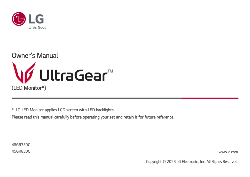 Page n°1 - Manuel utilisateur LG UltraGear 45GR75DC