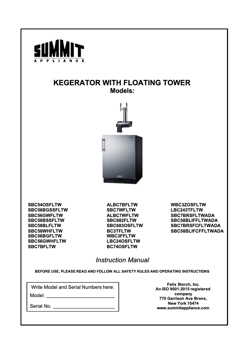 Page n°1 - Manuel utilisateur Summit SBC7BRSFLTWADA