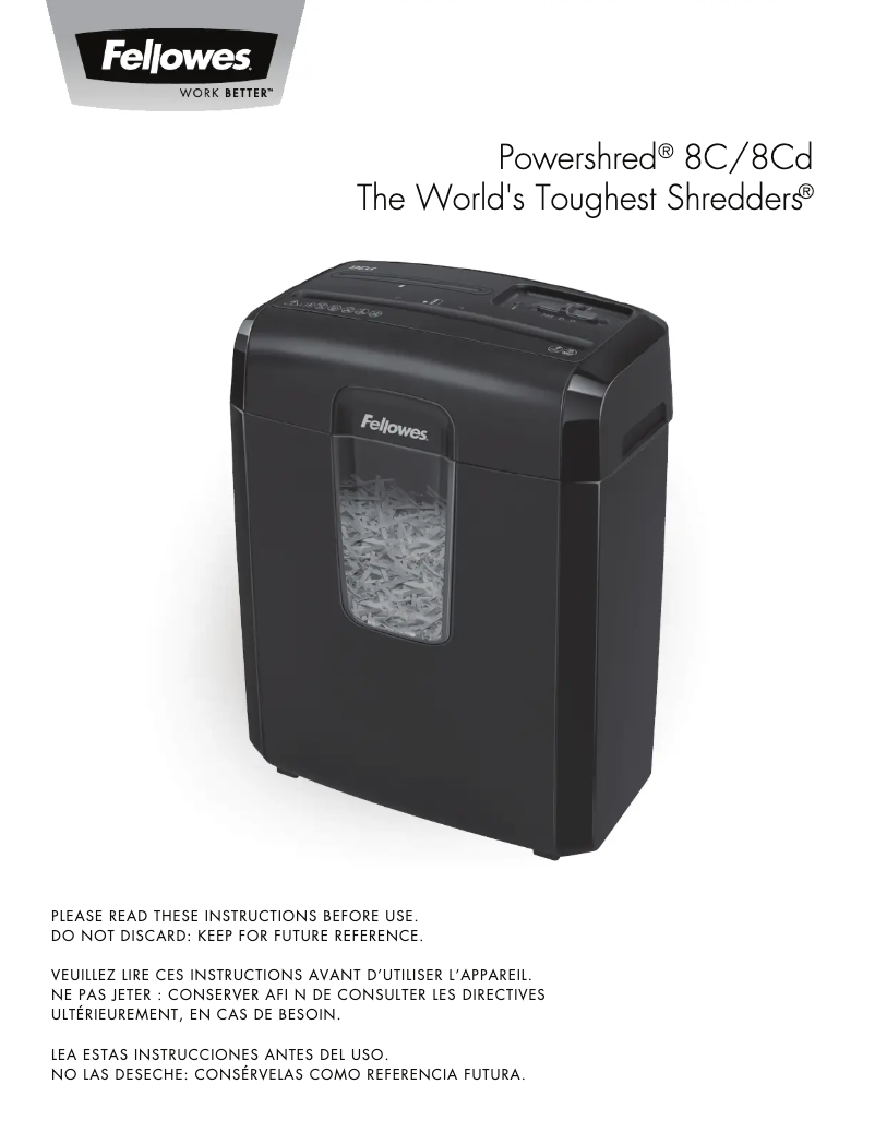 Página 1 del manual Manual de usuario Fellowes Powershred 8CX