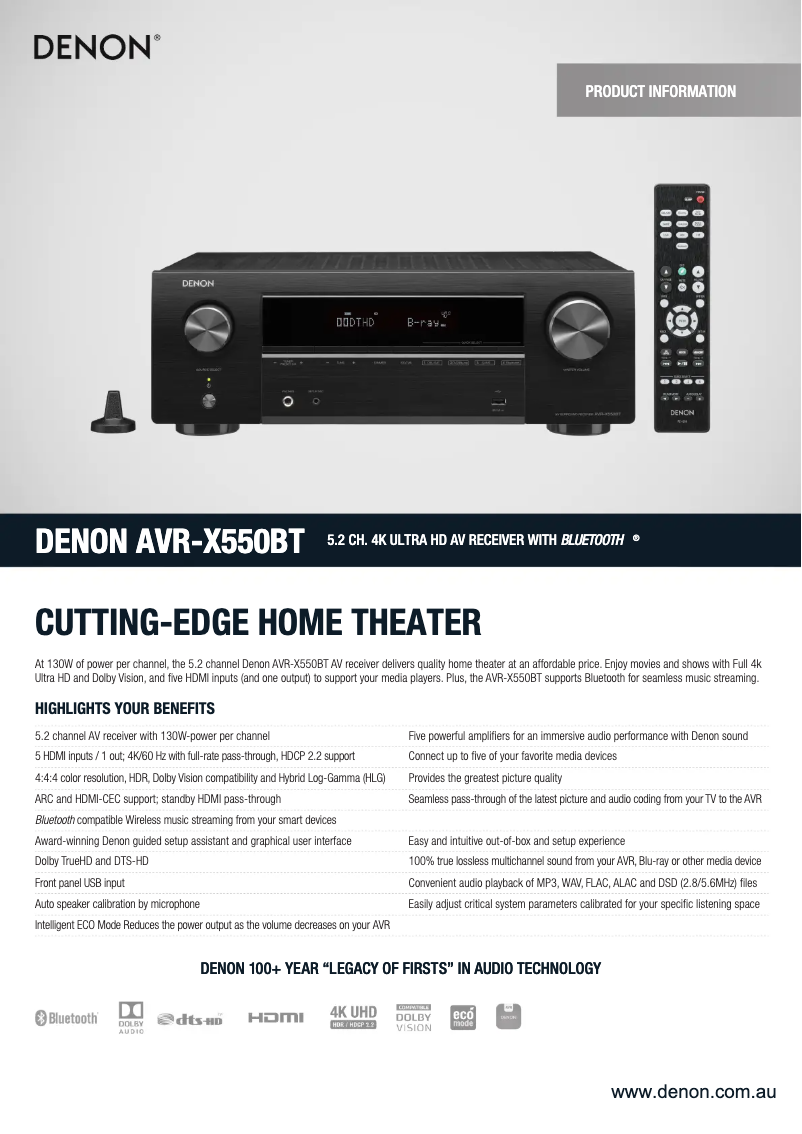 Page n°1 - Fiche technique Denon AVR-X550BT