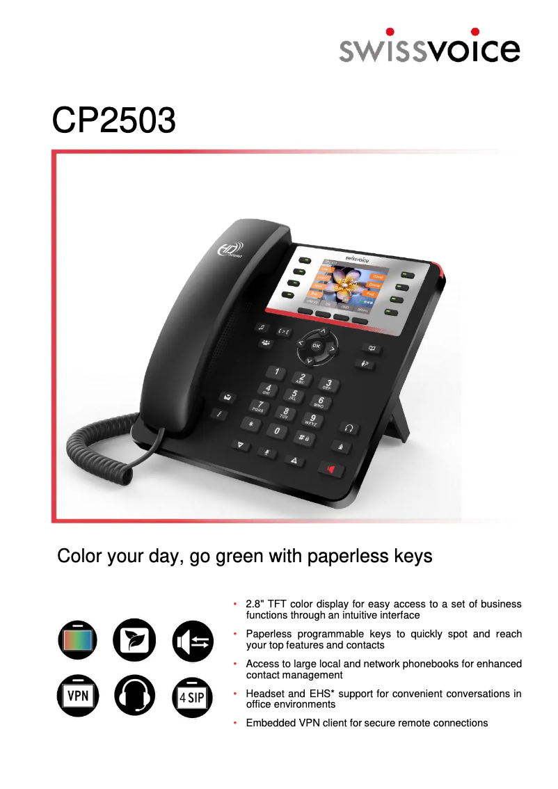 Page 1 de la notice Fiche technique Swissvoice CP2503