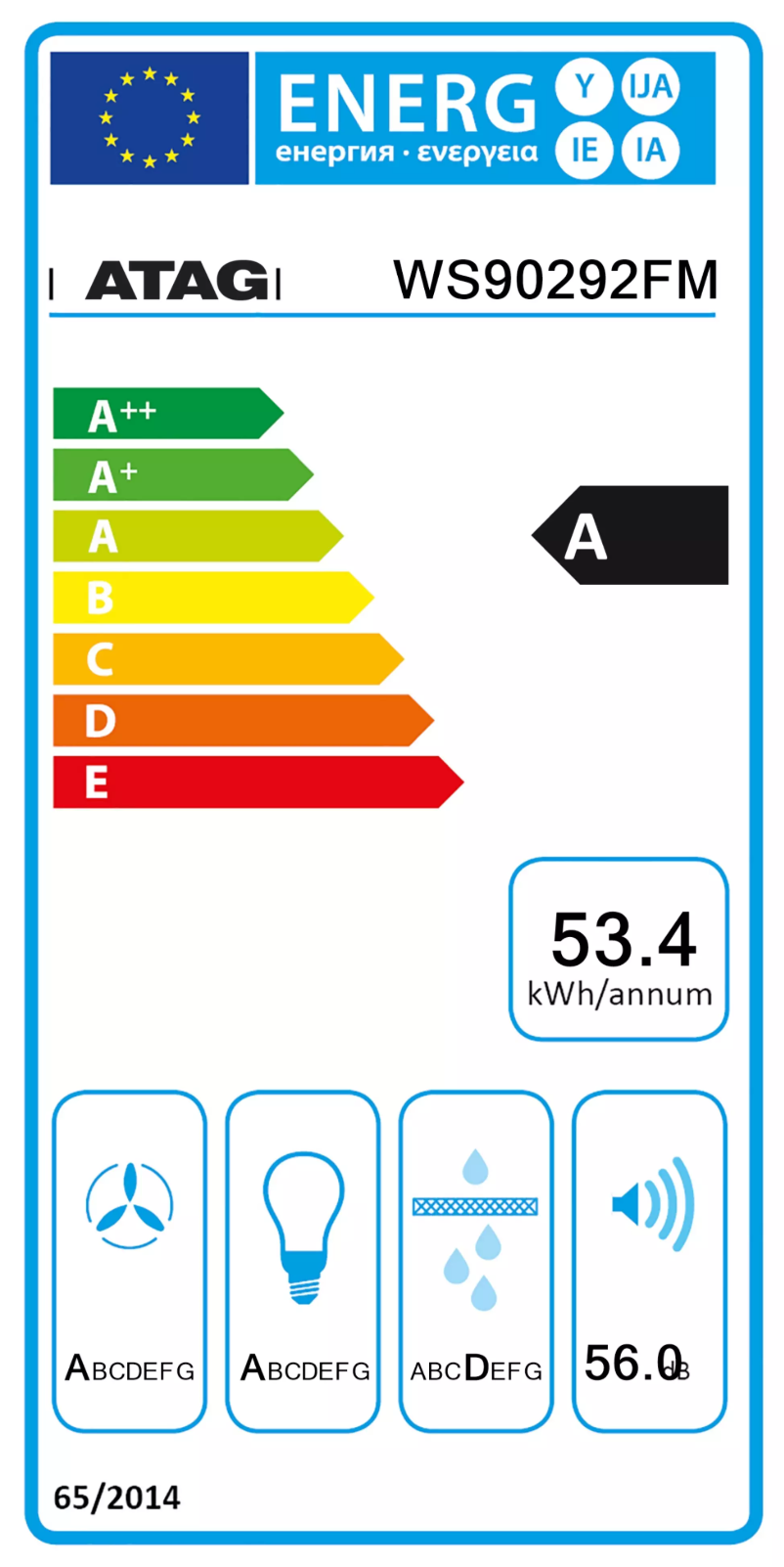 Page n°1 - Label énergétique Atag WS90292FM