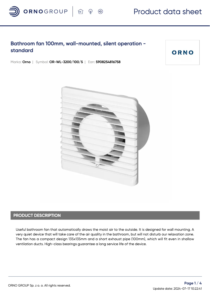 Page 1 de la notice Fiche technique ORNO OR-WL-3200/100/S