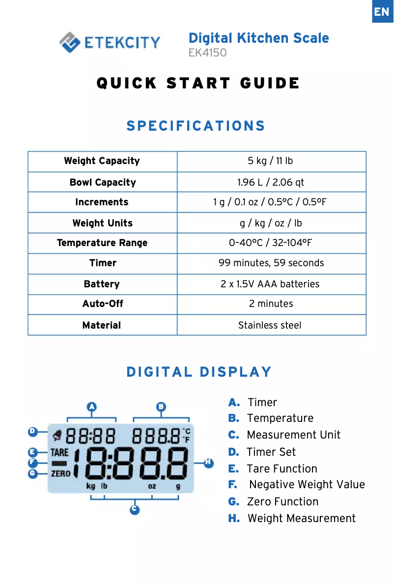 Página 1 del manual Manual de usuario Etekcity EK4150