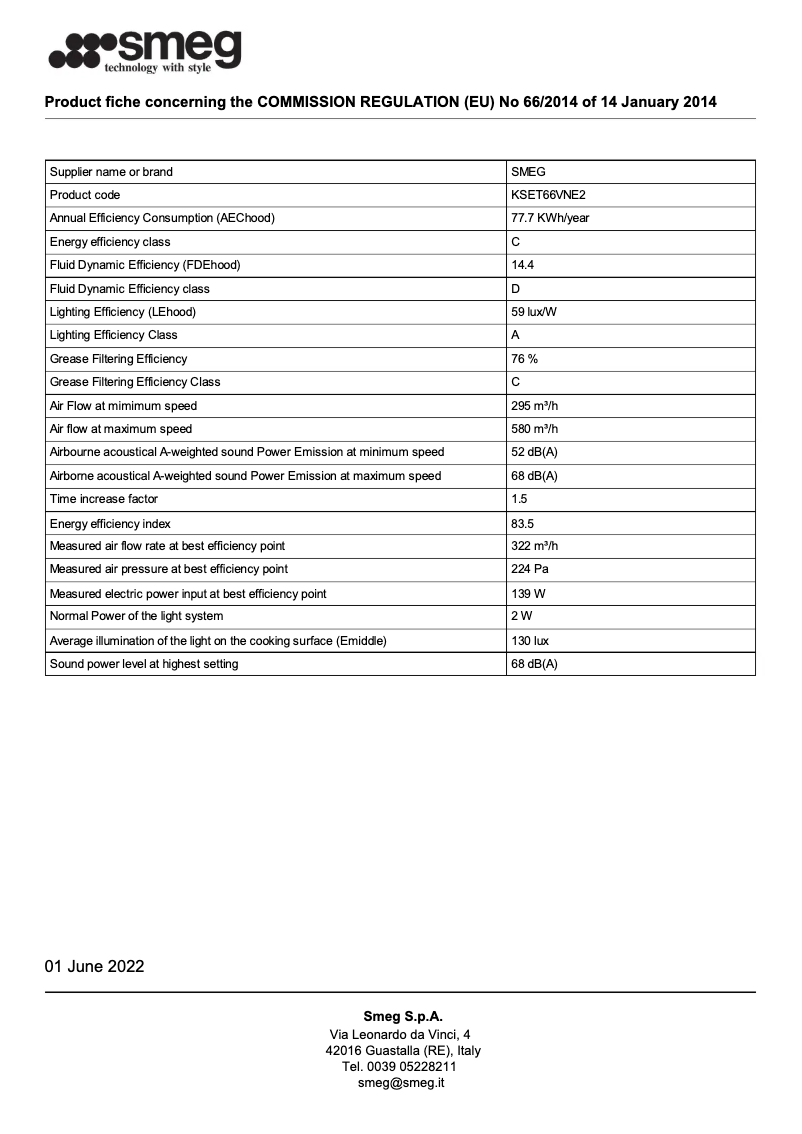 Page 1 de la notice Brochure Smeg KSET66VNE2