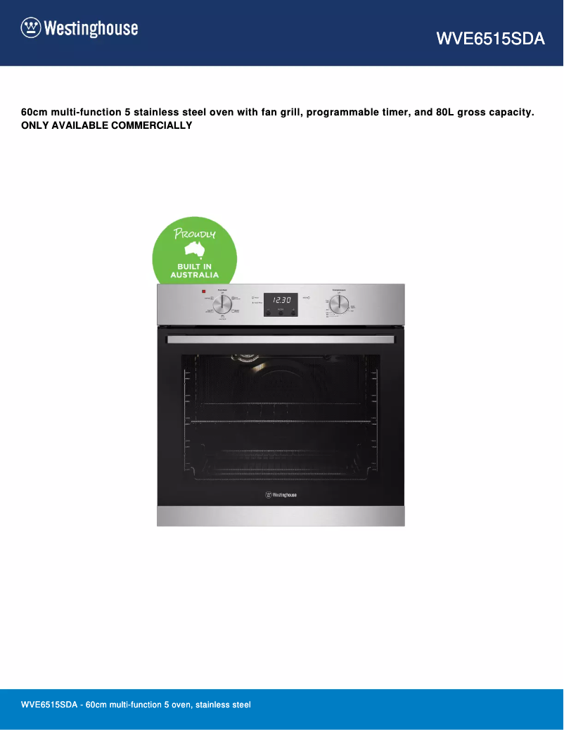 Page 1 de la notice Fiche technique Westinghouse WVE6515SDA
