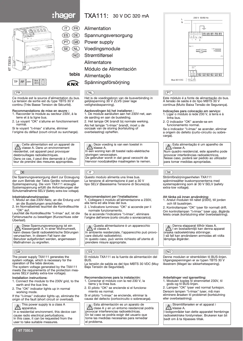 Image de la première page du manuel de l'appareil TXA111