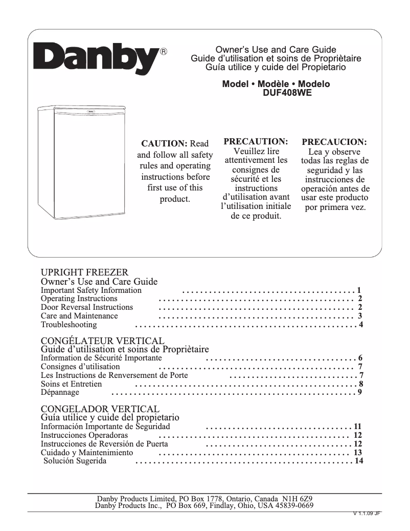 Page n°1 - Manuel utilisateur Danby DUF408WE