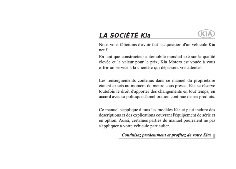 Page 1 de la notice Manuel utilisateur Kia Sedona (2017)