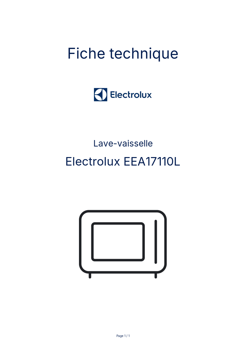 Page n°1 - Fiche technique Electrolux EEA17110L