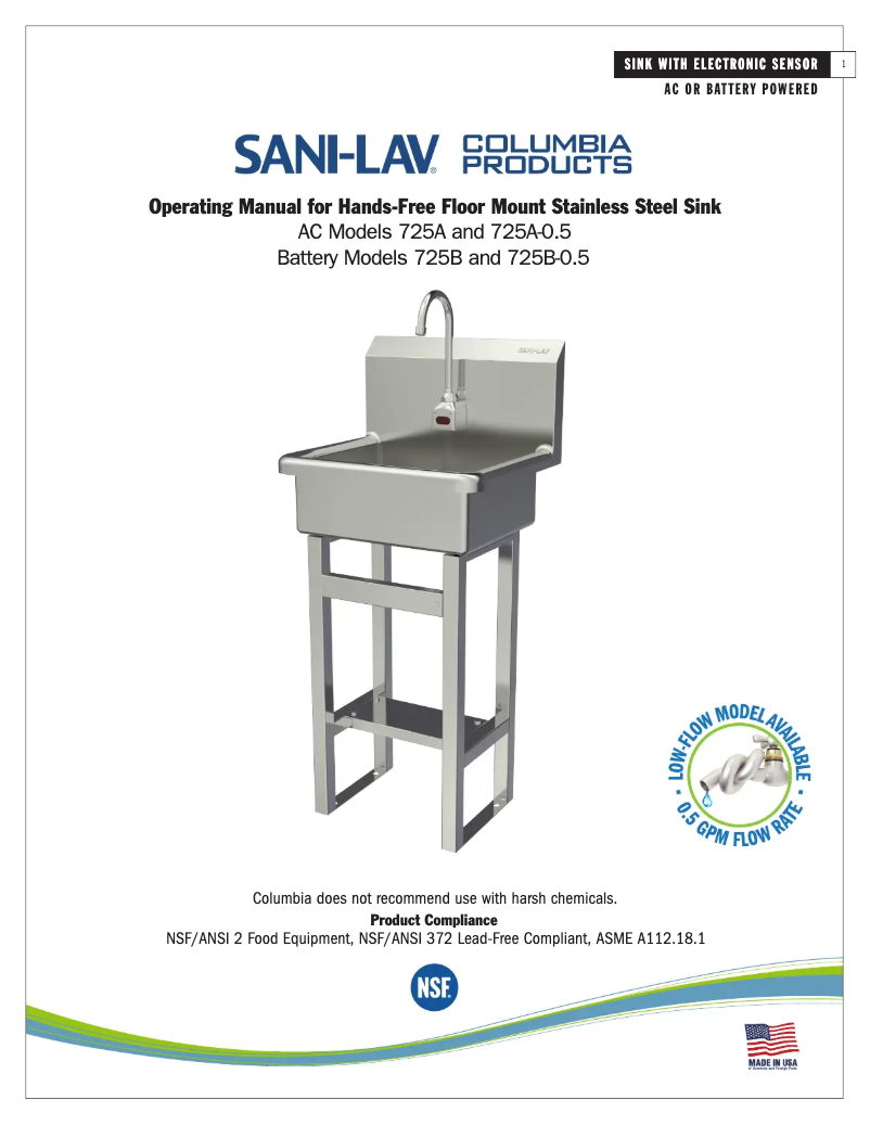 Page 1 de la notice Manuel utilisateur Sani-Lav 725B